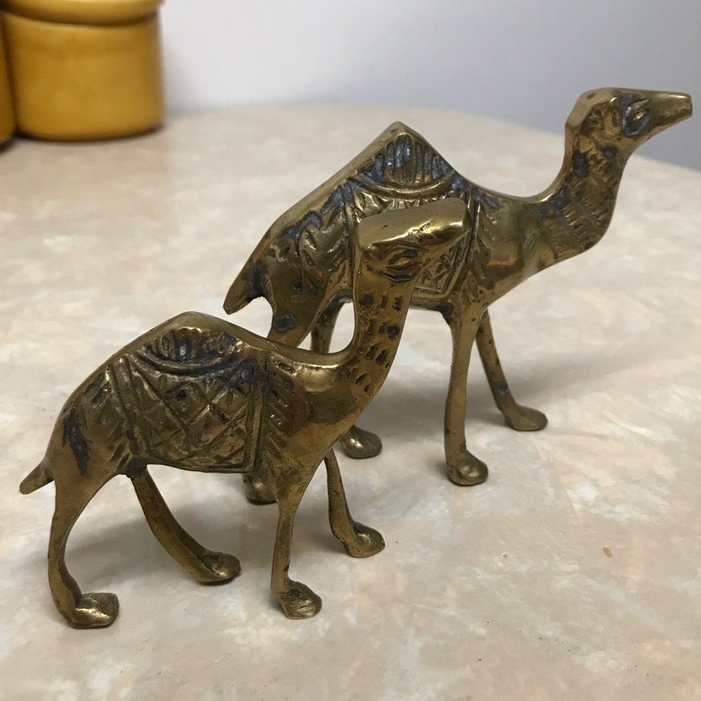 Set of two mid century brass camels